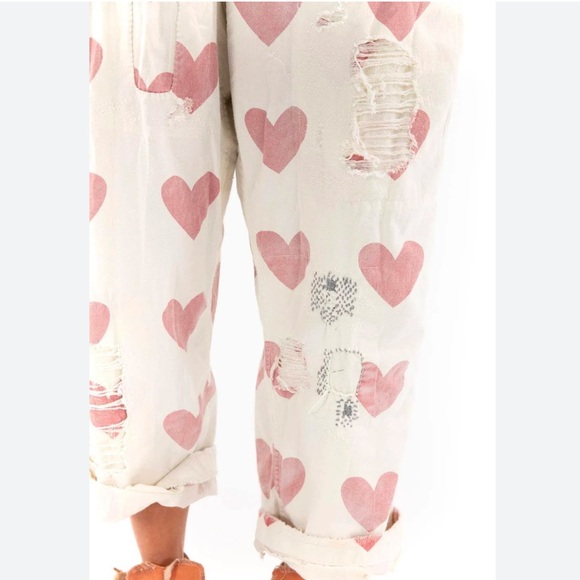 Magnolia Pearl Ivory with Pink Hearts Jumpsuit Overalls. RARE - RETIRED - Picture 4 of 5